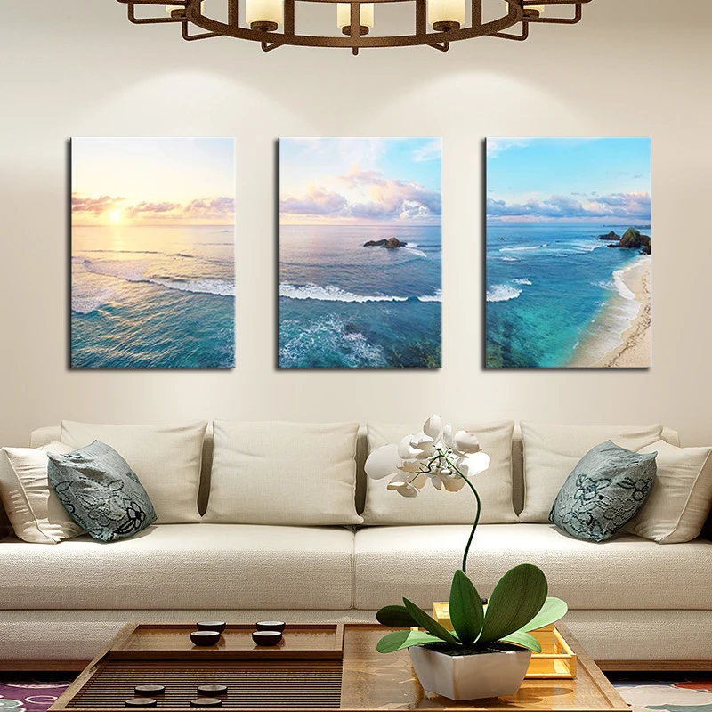 

Custom Beautiful Seascapes HD Blue Sea Wave Art Prints Wallpaper Poster Landscape Picture For Home Hotel Decor Drop shipping