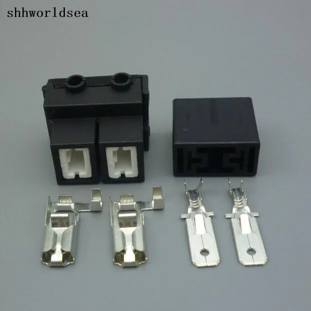 

shhworldsea 5/10/50/100sets H7 6.3mm 2p ceramic bend angle bulb socket male female plastic holder connector +terminals