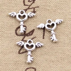 50pcs Charms Fly Key 14x14mm Antique Antique Bronze Silver Color Pendants Making DIY Handmade Tibetan Silver Color Jewelry