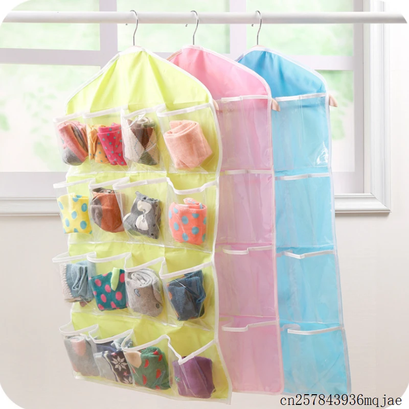 100pcs 16 Pockets Hanging Closet Organizer Multifunction Underwear Sorting Storage Bag Door Wall Bag Organization