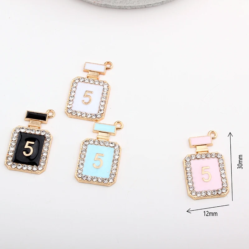 Oil Drop Perfume Bottle Charms 10pcs/lot Rhinestone Metal Pendants Earring Enamel Charms Fashion Jewelry Accessories YZ096