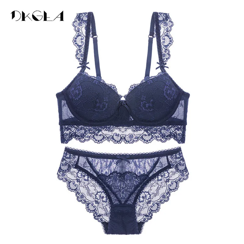 New Sexy Bra Set Push Up Deep V Brassiere Thick Cotton Brand Underwear Set Women White Lace Bra and Brief Sets 36 38 B C Cup