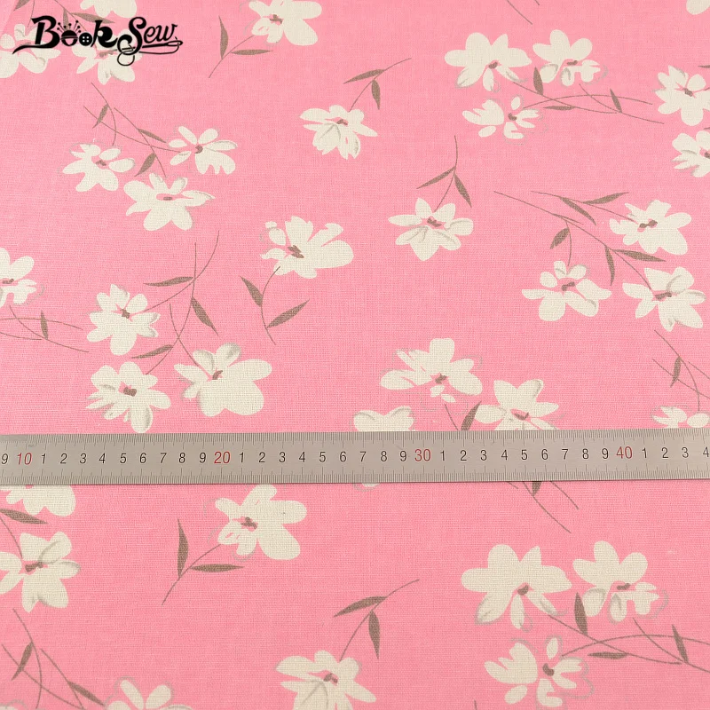 Booksew Textile Pink Gardenia Design Cotton Linen Fabric Sewing Material Tablecloth Bag Curtain Cushion Pillow Zakka Tissu