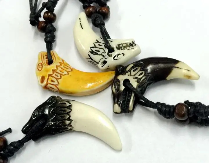 4 NECKLACE Tribal Imitative Carved Wolf Totem Vintage Biker Jewelry