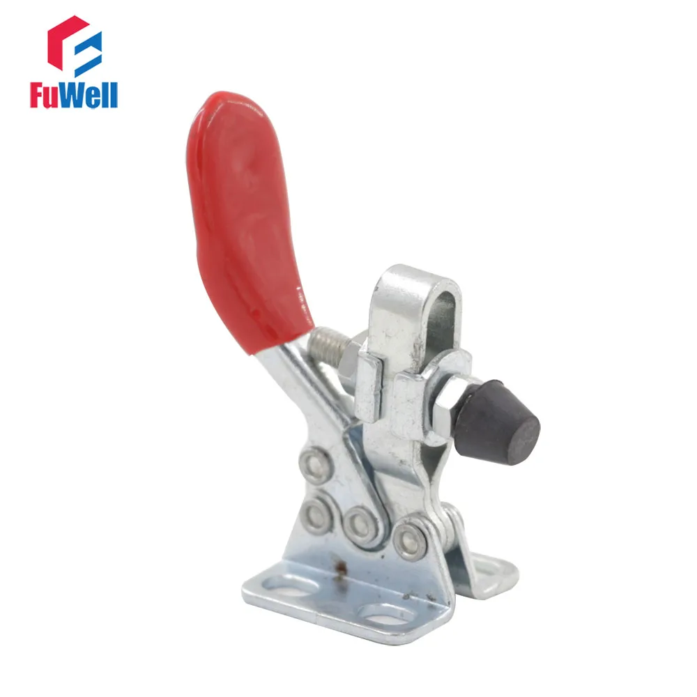 5pcs Toggle Clamp Clip 27kg Holding Capacity Red PVC Coated Handle Horizontal GH-201 Quick Hand Tool Fixture Clamp