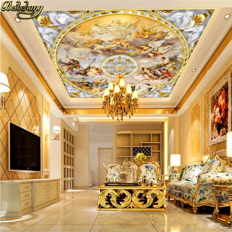 beibehang desktop wall paper 3d murals Top ceiling mural wallpaper painting Western European blue sky Angel photo wallpaper roll