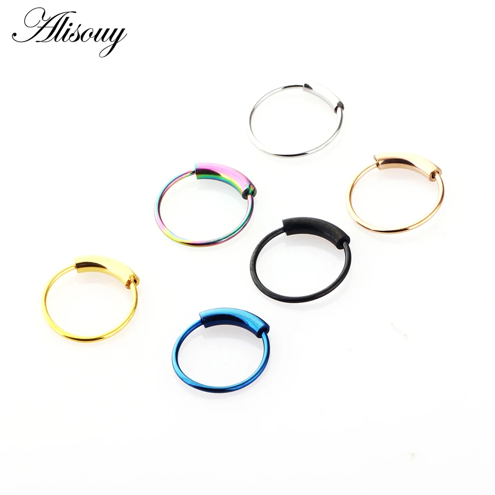 Alisouy 1pc 22G Steel Hinged Clicker Seamless Piercing Nose Ring Hoop Lip Ear Ring 6/8/10/12mm Body Jewelry Piercing Clip Gift