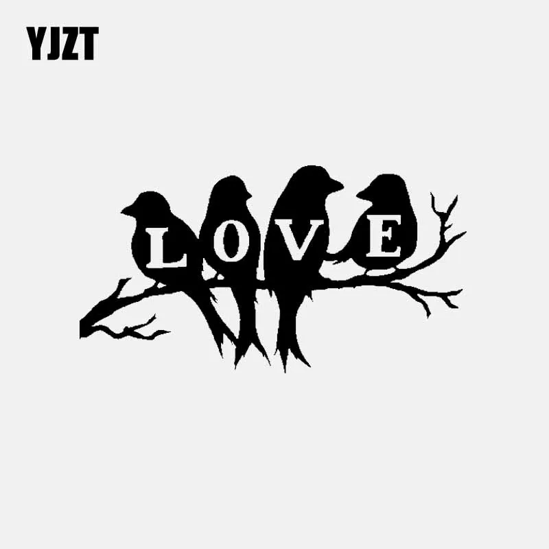 YJZT 13.9CM*7.4CM Car Stickers Birds Love Branch Tree Vine Vinyl Decals Family Art Black/Silver C3-2053