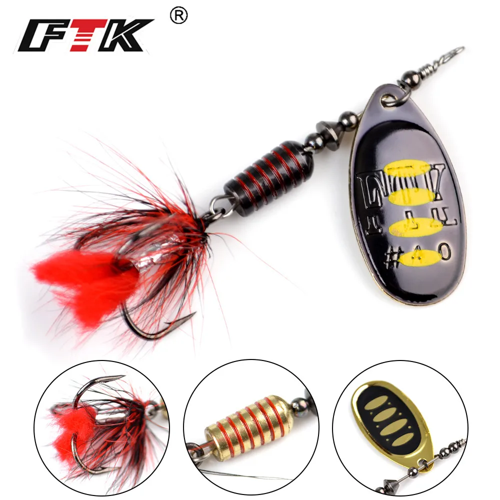 FTK Spinner Bait Fishing Lure Spoon 1pc Feather Saltwater Lure Accessories Treble Hook Metal Hard Lure Wobblers Tackle