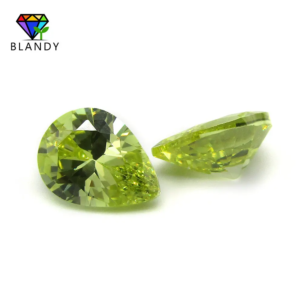 Free Shipping 2x3~13x18mm 5A Pear Shape Peridot Yellow Loose Soviet Stone Cubic Zirconia, CZ Zircon Gem Stone For Jewelry