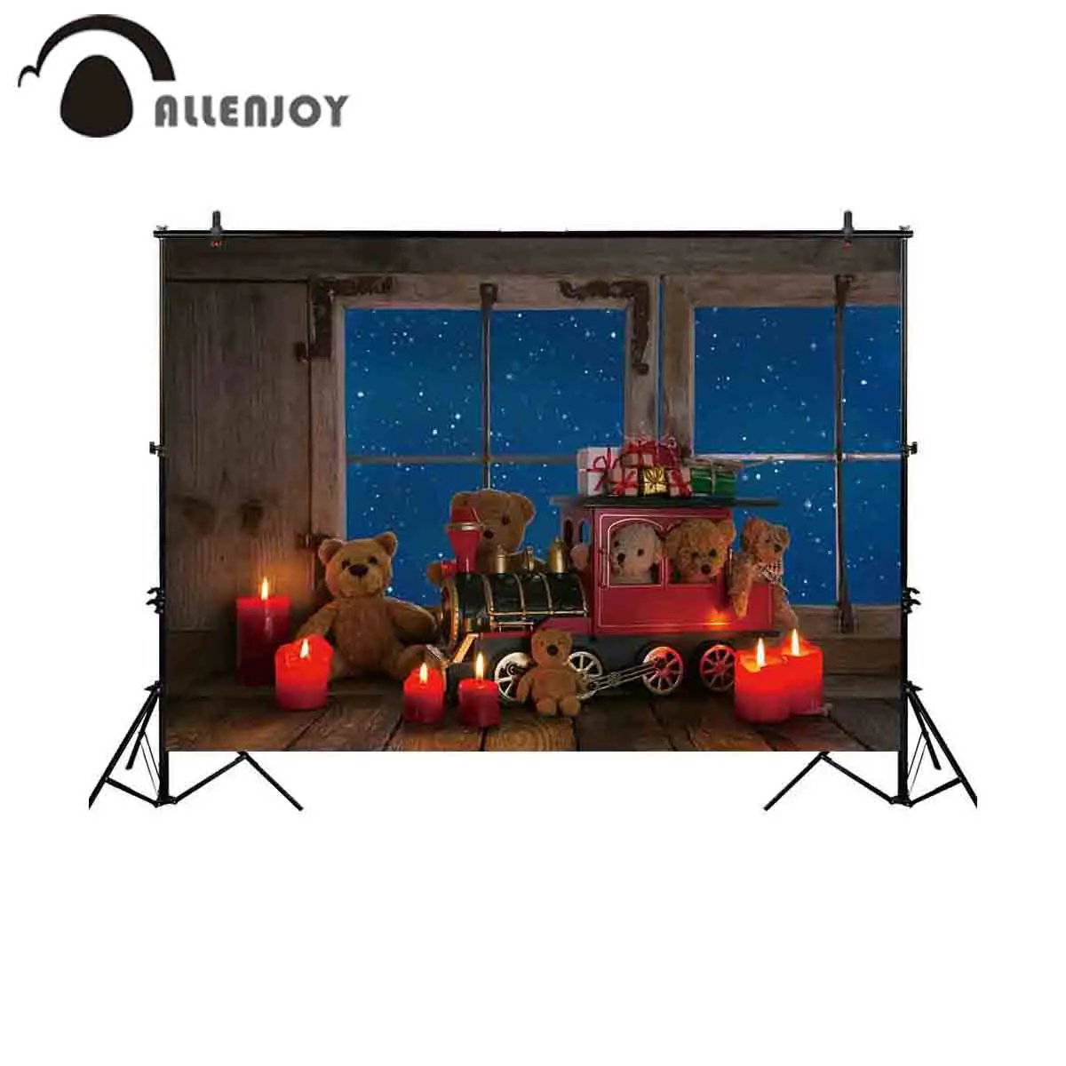 Allenjoy 写真の背景クリスマス歳窓クマギフトの装飾列車背景フォトポートレート撮影の小道具 photocall