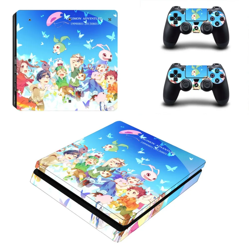 Digimon Adventure PS4 Slim Skin Sticker For PlayStation 4 Console and 2 Controllers PS4 Slim Skins Sticker Decal Vinyl