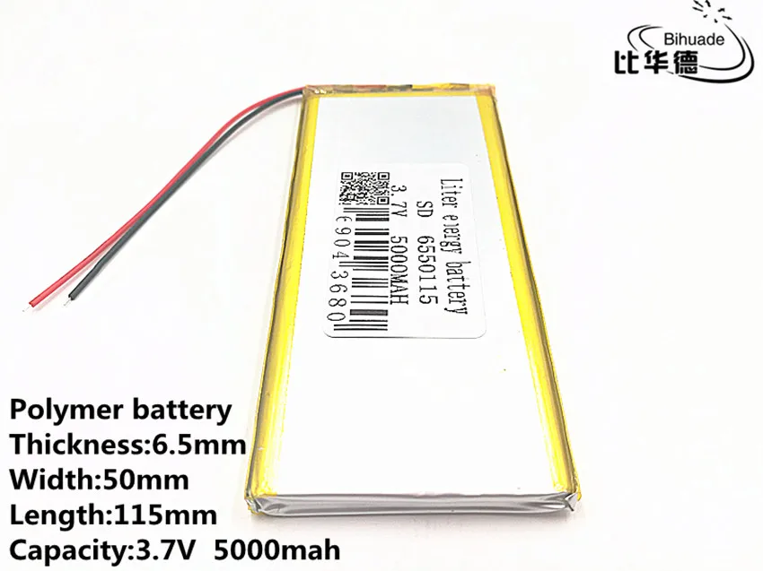 

10pcs/lot Good Qulity 3.7V,5000mAH,6550115 Polymer lithium ion / Li-ion battery for TOY,POWER BANK,GPS,mp3,mp4