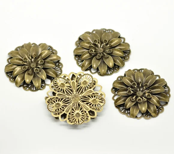 DoreenBeads Antique Bronze filigranowe ozdoby kwiatowe 4.8cm(1-7/8 "), sprzedawane za sztukę 10 (B17638), yiwu