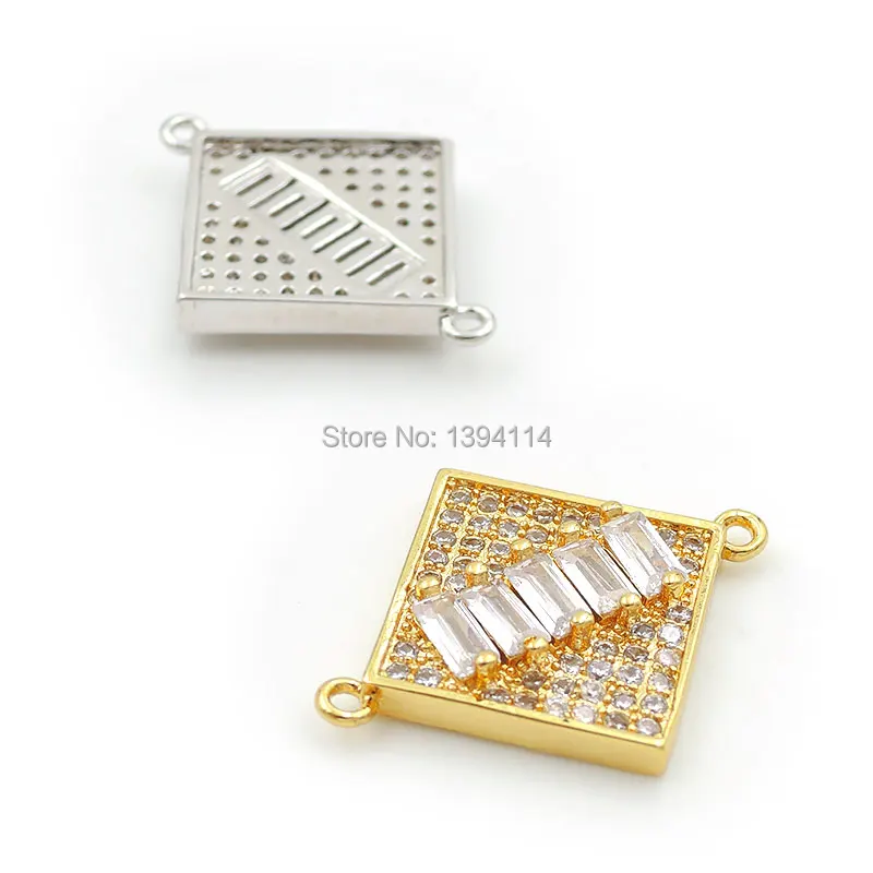 21*17*3mm Micro Pave Clear CZ Rhombus Connector Fit For Women As DIY Bracelets Accessory