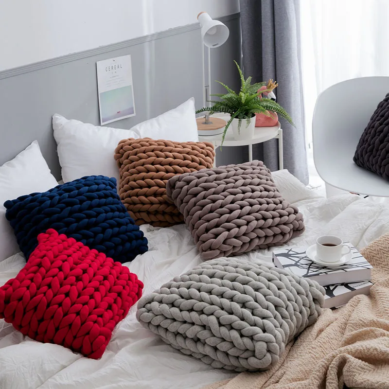 Handmade Knitted Cushion Woolen Square Cushions Sofa Bed Car Cafe Office Room Decoration Pillows Home Textile Almofadas Pillow