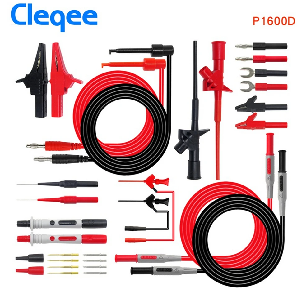 Cleqee P1600C/D/E/F 18 in 1 kit di cavi di prova per sonda multimetro collegabile set di sonde automobilistiche gancio di prova IC