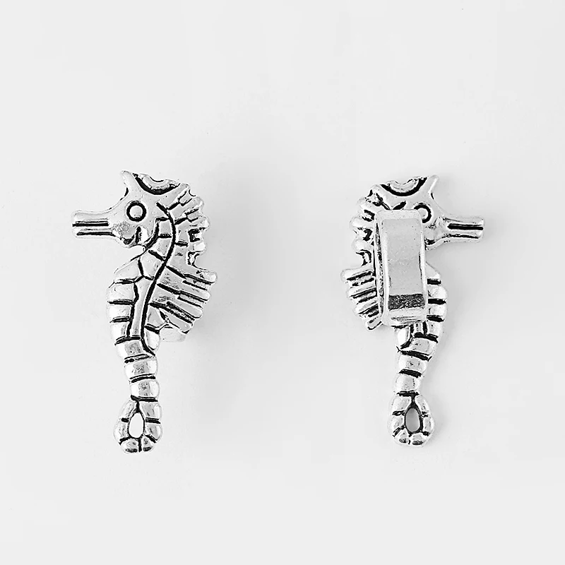 10pcs Antique Sliver Sea Horse Shaped Slider Spacer Beads for Licorice Leather Cord Charm Bracelet Jewelry Accessories