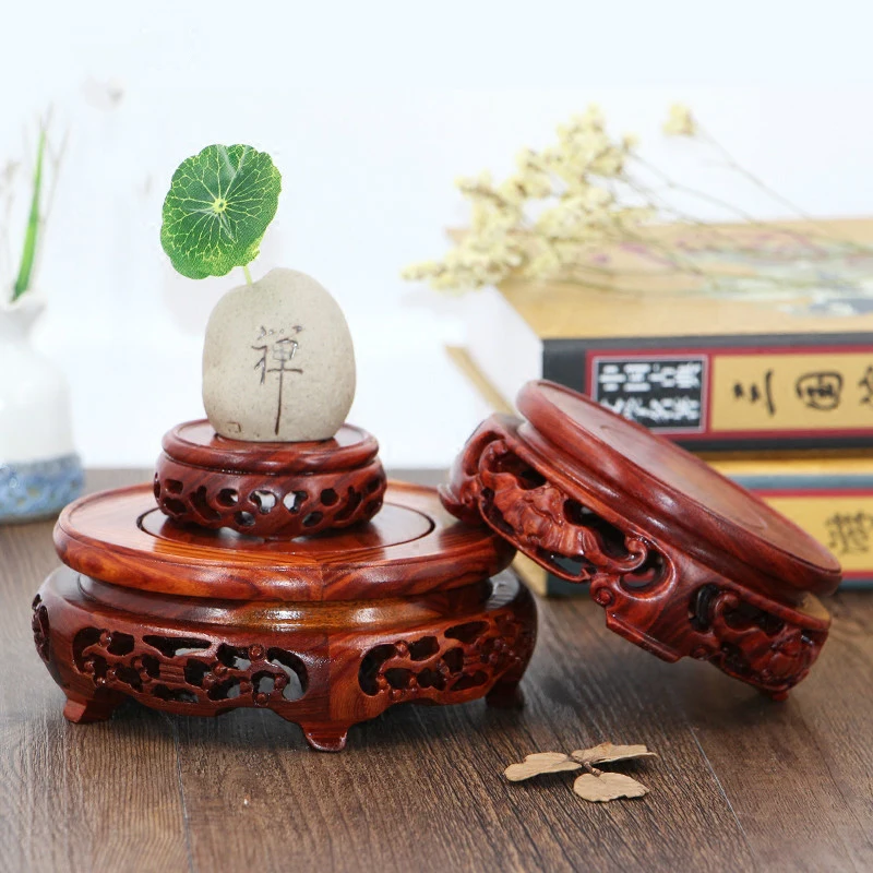 Red Rosewood Round Vase Base Aquarium Teapot Strange Stone Urn Flowerpot Buddha Furnishing Articles Root Carving