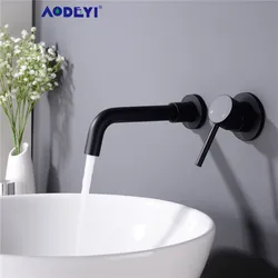 Grifo de latón negro mate para montaje en pared, Grifería de lavabo monomando para baño, mezclador de agua caliente y fría, grifo dorado cepillado