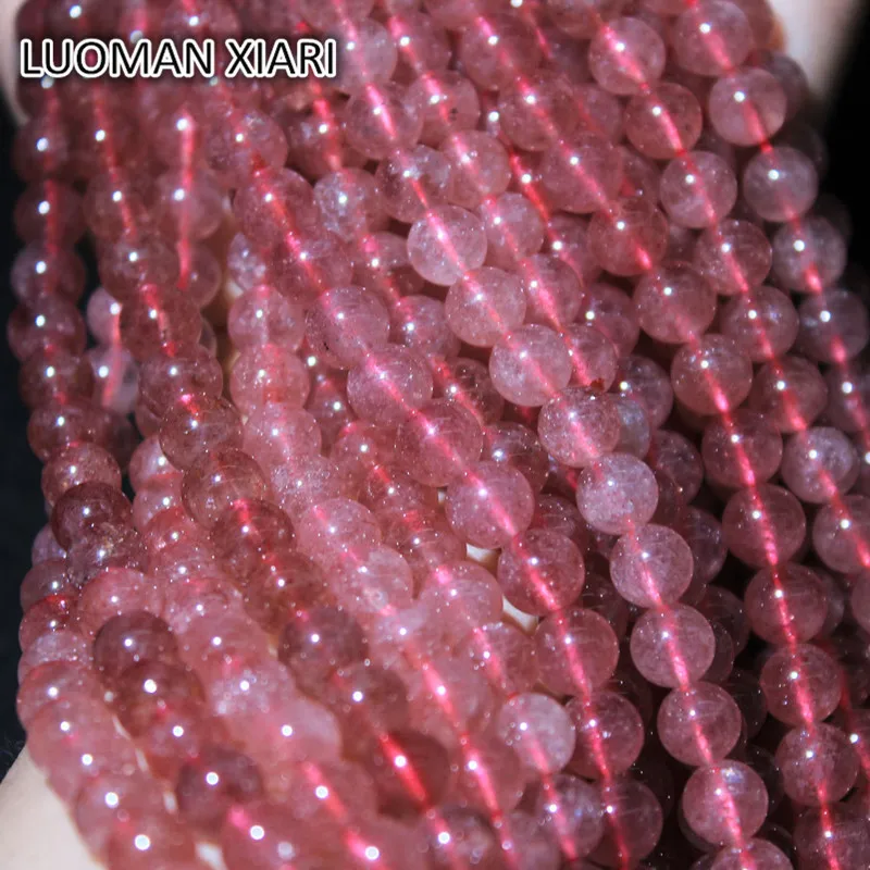 Fine Round Natural AAA+ Strawberry Quartz Stone Beads For Jewelry Making DIY Bracelet Necklace Material 6/8/10*14 mm Strand 15''