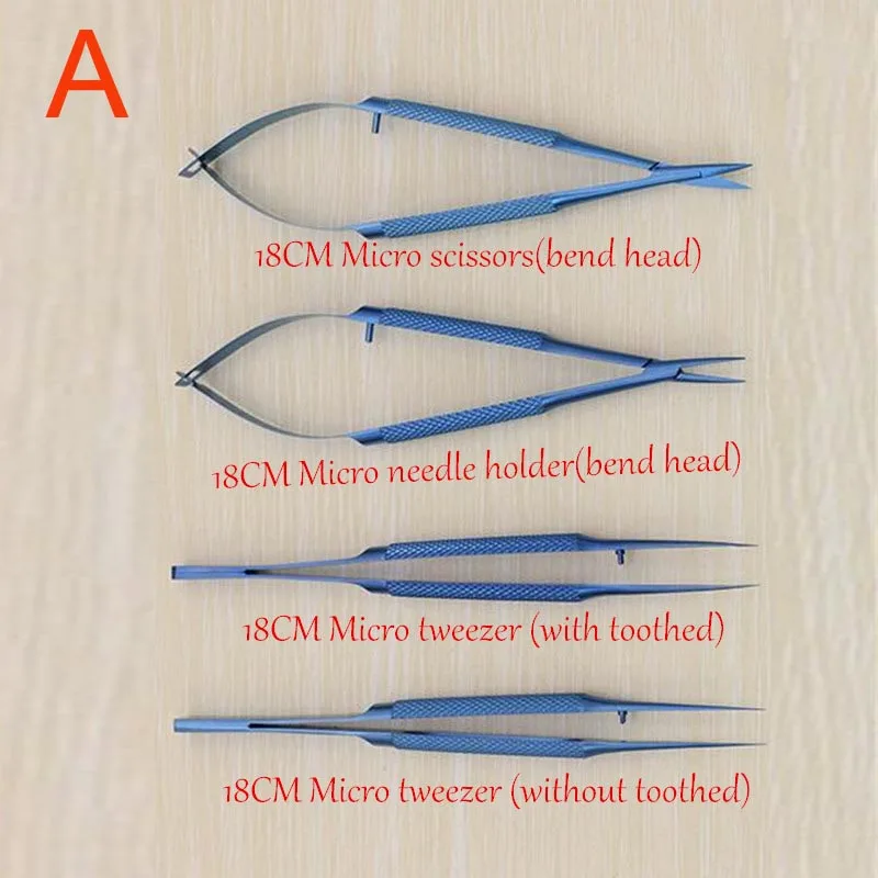 18cm Titanium alloy ophthalmic microsurgical instruments Needle Holder Micro scissors Tweezers hand surgery 4pcs/set