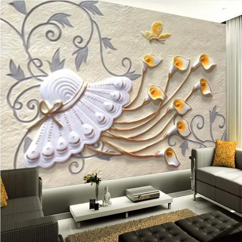 

wellyu Custom large - scale murals romantic lily three - dimensional relief frescoes TV background wall non - woven wallpaper