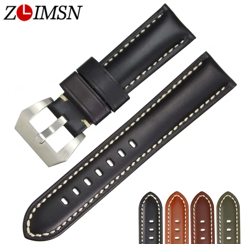 ZLIMSN Genuine Leather Men's Watces Strap Smooth Watch Band 22mm Belt Suitable for Panerai Watch Strap 24mm Watchband Pin Buckle