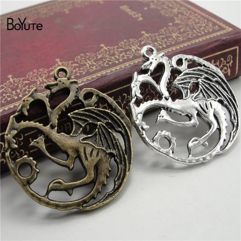 BoYuTe (30 Pieces/Lot) 32*35MM Antique Bronze Silver Plated Three Heads Dinosaur Pendant Diy Metal Alloy Jewelry Accessories