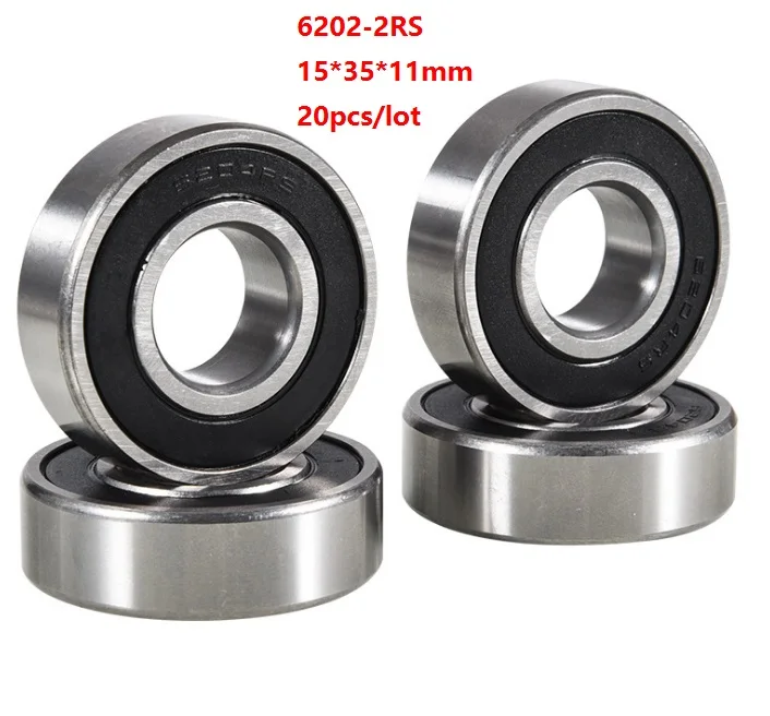 

20pcs/lot 15x35x11mm 6202RS 6202-2RS 6202 2RS Double rubber cover ball bearings 15*35*11mm Deep Groove Ball bearing