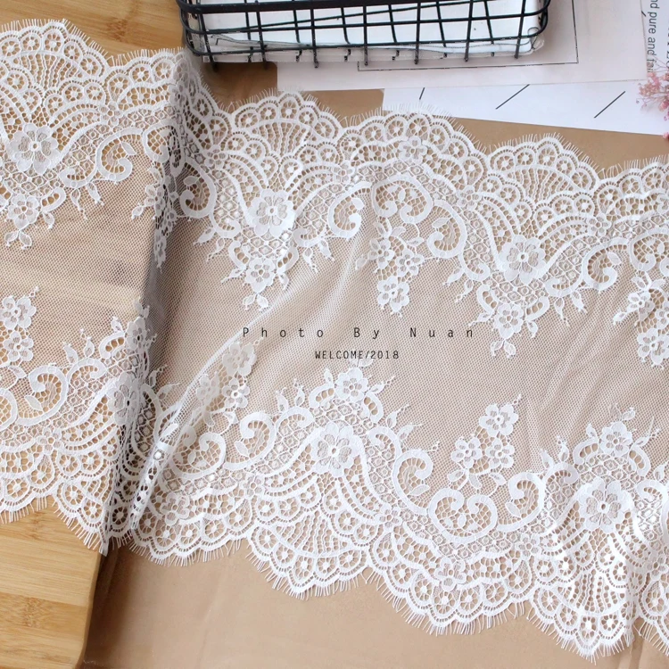 French lace widened 37cm eyelash lace fabric high-grade black and white lace accessories decoration