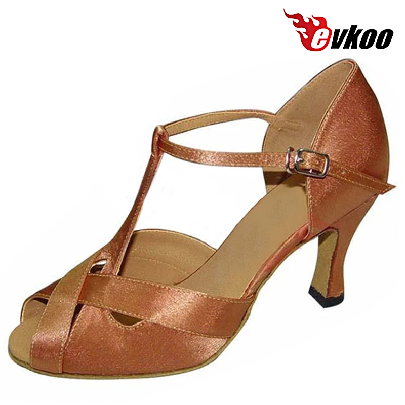 Evkoodance Satin Or Pu Shiny Material Dancing Shoes For Women 7cm Heel  Latin Tan Sliver Color Shoes DIY Evkoo-079 Dance Shoes