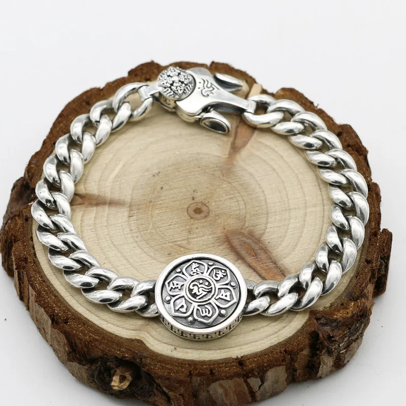 

Fashion Accessories Retro Thai Silver Six Words Bracelets Men And Women Vintage Personality S925 Sterling Silver Bracelets