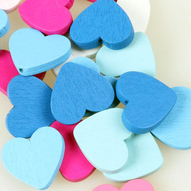 100pcs Mixed Heart Pattern Wooden Spacer Beads For Jewelry making DIY 23x21mm