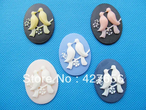 8pcs 30mmx40mm 5 Colors Oval Flatback Resin Caved Couple Birds Cameo Cabochon Charm Finding,fit Base Setting Tray,DIY Accessry