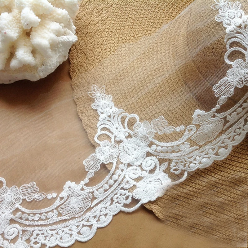 

5 yard/lot width 16cm 6.29" ivory/black wedding organza embroidery lace trim ribbon SL4K331