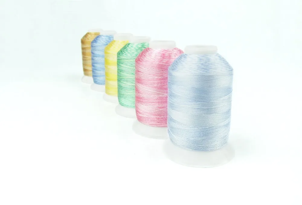 Free shipping variegated color embroidery machine thread 1000m + 12 assorted colors + 1000m/mini-king spools, 12 cones/set