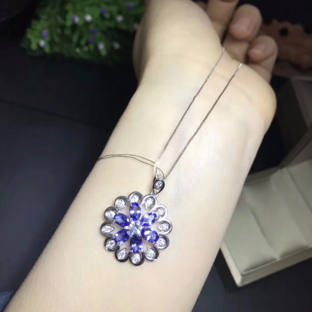 Natural tanzanite necklace, 925 silver, party jewelry, women's exclusive, precious stones, ultra low price