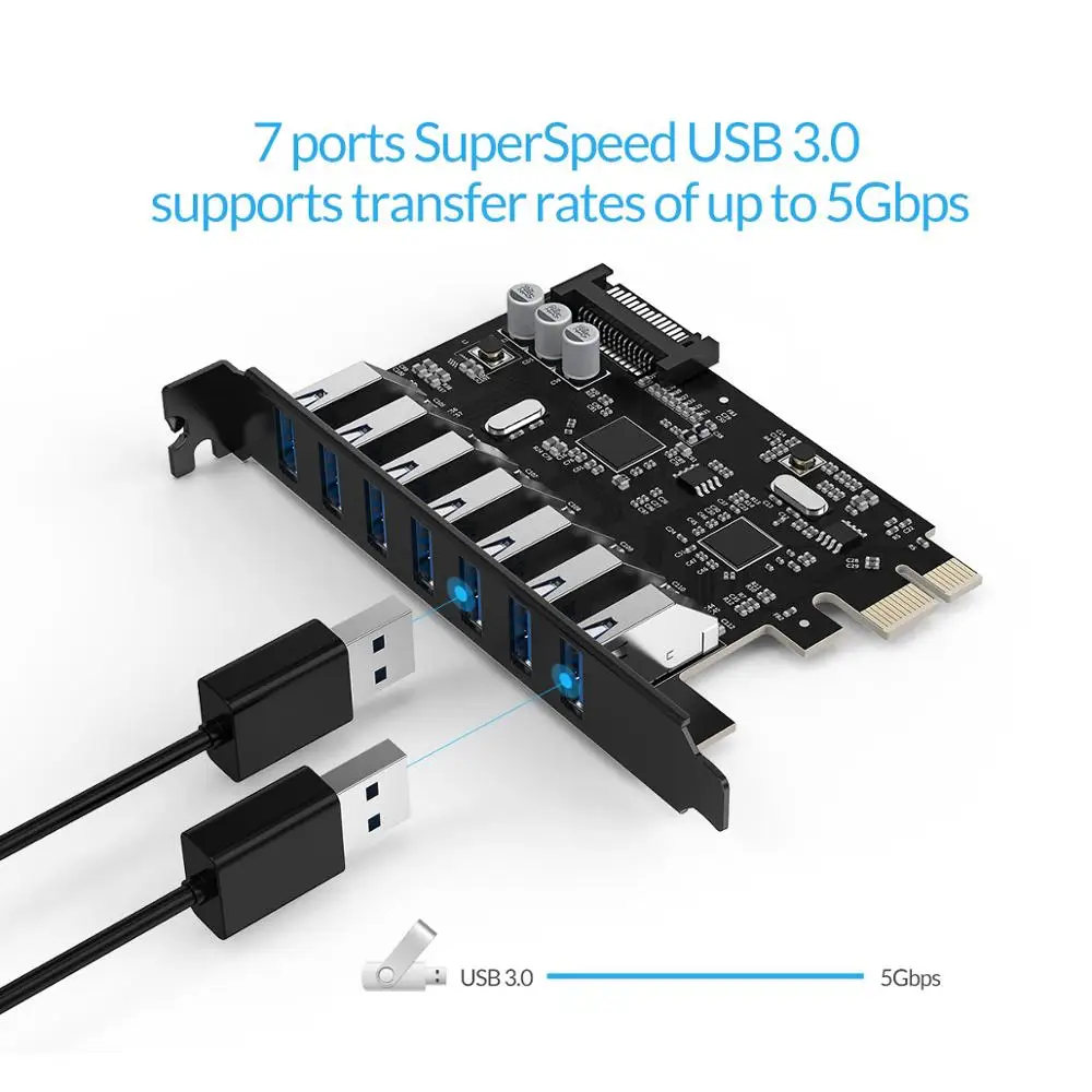 ORICO SuperSpeed 7 Port USB 3.0 PCI-E Express Card with a 15pin SATA Power Connector PCIE Adapt