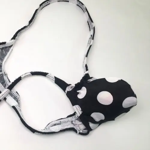 Mens Pouch Thong Bulge Enhancer Low Rise T Back Black white Dots prints Sexy G4034