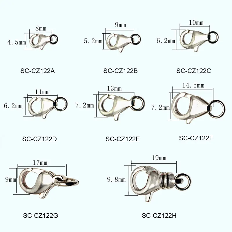 6 Sizes Genuine 925 Sterling Silver Lobster Clasps With Jump Ring Jewelry Accessory Findings 10pcs/lot SC-CZ122