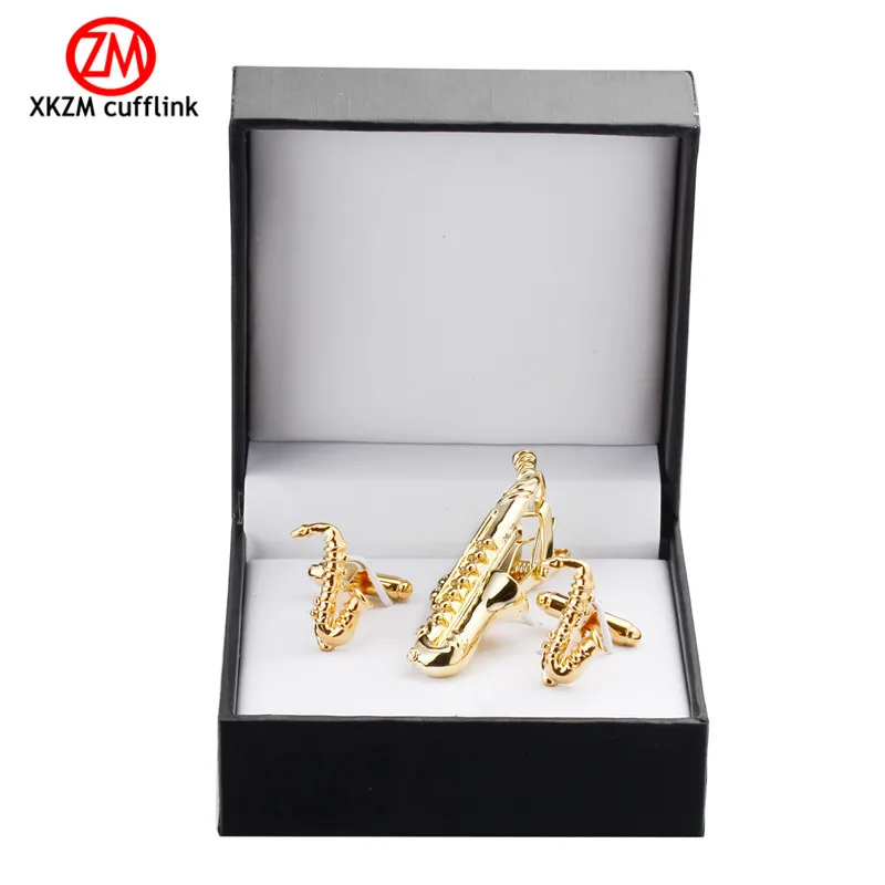 

XKZM High Quality Cuff links necktie clip for tie pin for men's gift golden sax tie bars cufflinks tie clip set Free Shipping