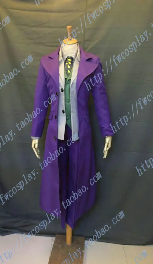 Arkham Asylum Joker Cosplay Costume set Custom two cost+pant+vest+skirt+tie 11