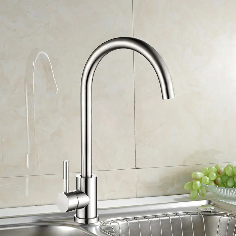 

Stainless Steel Kitchen Faucet Classic Curved Outlet Pipe Tap Single Handle Cold and Hot Water Mixer Sink Faucet Single handle