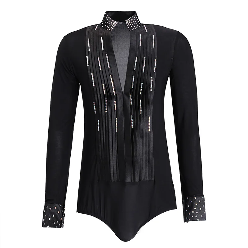 2021 Autumn adult Latin Dance Shirts Male Black Long Sleeve Shirt Men Tops Ballroom Samba Cha Competition Performance Wear