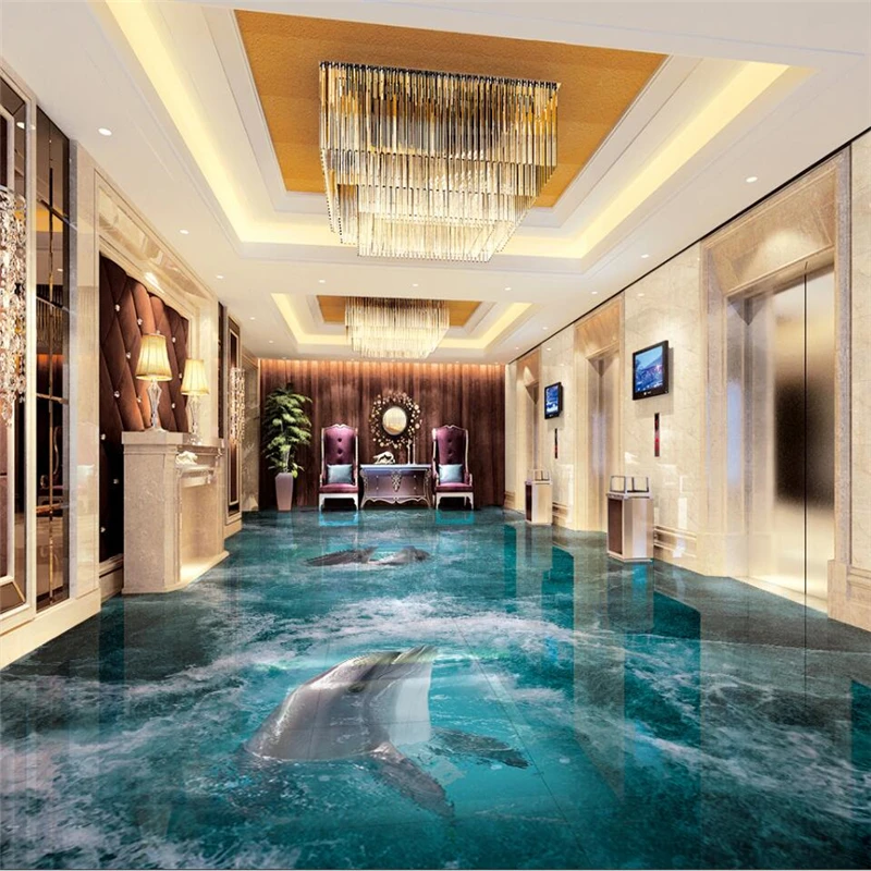 wellyu Beach dolphin waves surfing 3D floor tiles to paint background wall custom large fresco floor stickers papel de parede