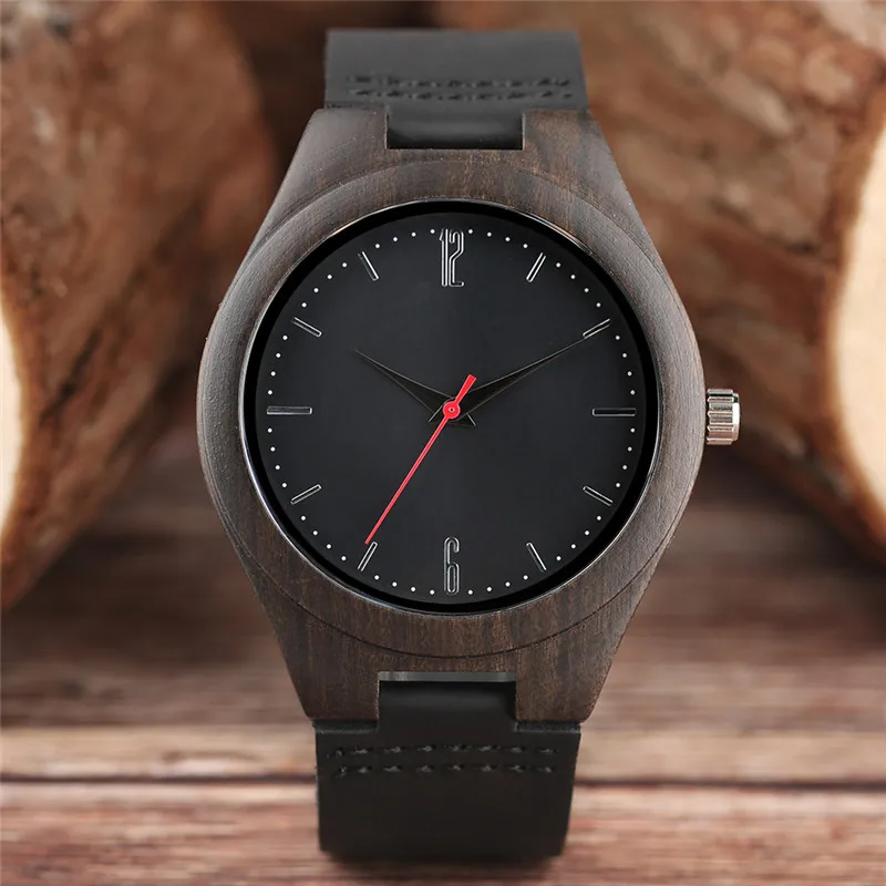 2017 Dark Wooden Watches Luxury Nature Wood Bamboo Quarzt Watch Mens Leather High Quality Male Female Unisex Clock + Gift Bag