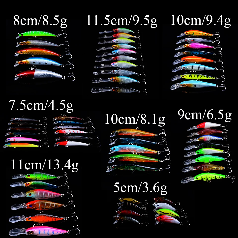 

62pcs Mixed 8 Models Isca Artificial Professional Fishing Lure Minnow Wobblers bass carp Fishing Tackle With 3D Eyes