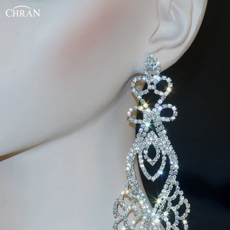 CHRAN Gold Color Rhinestone Chandelier Drop Long Earrings for Women  Wedding Statement Dangle Big Crystal Earring  Brides Jewelr