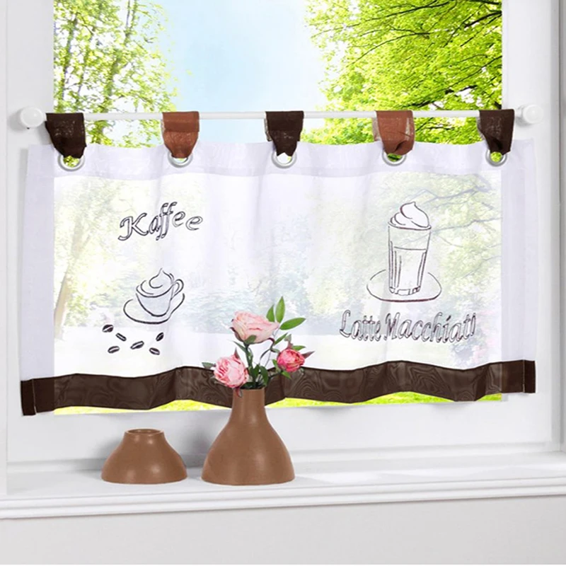 

Tanmeluo 2PCS H45xW95CM Embroidery Short Coffee Curtain Kitchen Half Short Curtain Panel Drapes Small Tulle Valance Window